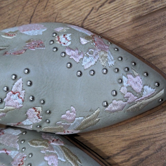 Mi.iM Miranda Embroidered Slip On Mules Mint Grey Size 7 Floral Studded Leather - Picture 5 of 8